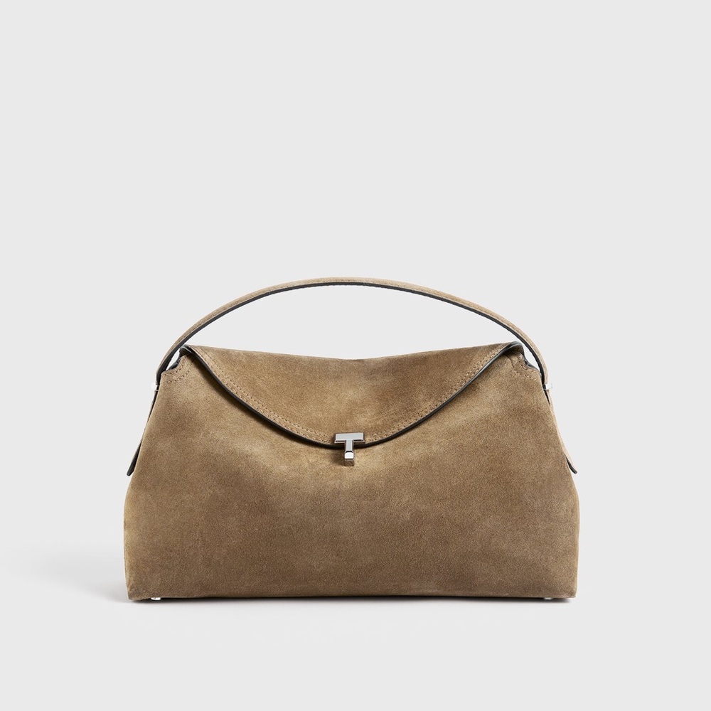 Toteme T-lock suede top handle tobacco
